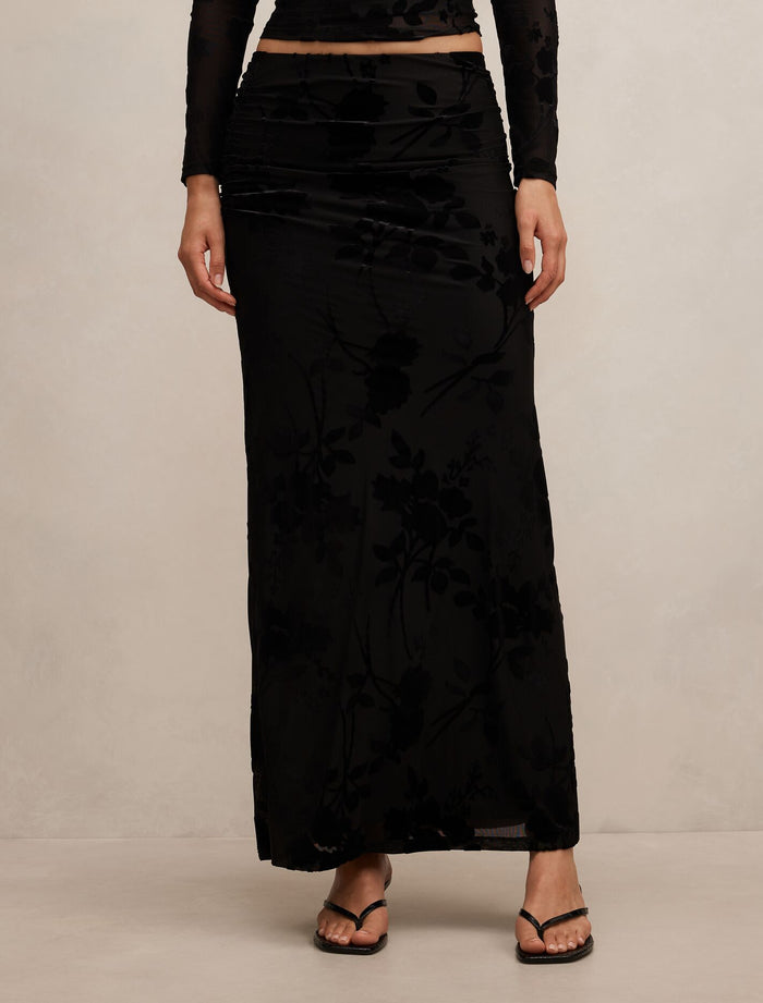 Kenzie Mesh Burn Out Skirt Black Co-Ord Forever New