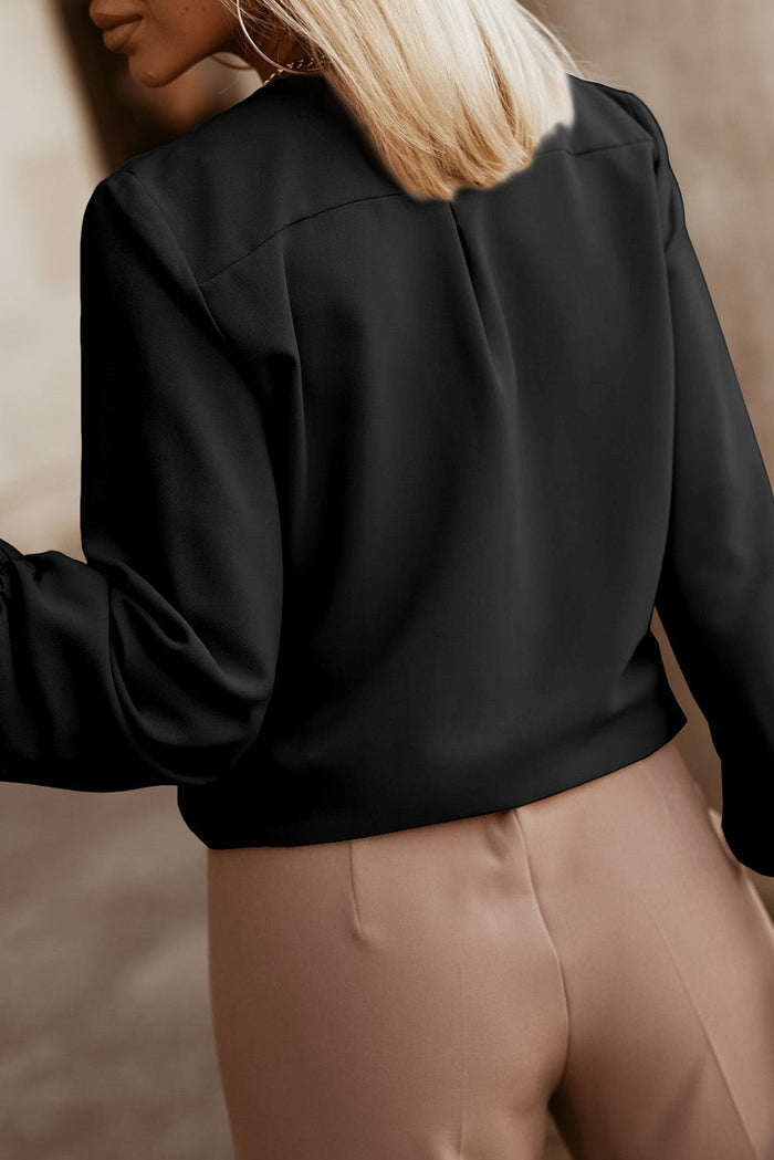 Khaki Crew Neck Gathered Stretch Cuff Shirt - Tops/Blouses & Shirts