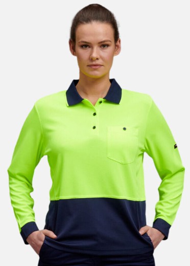 King Gee Women's Spliced Polo L/S K44730