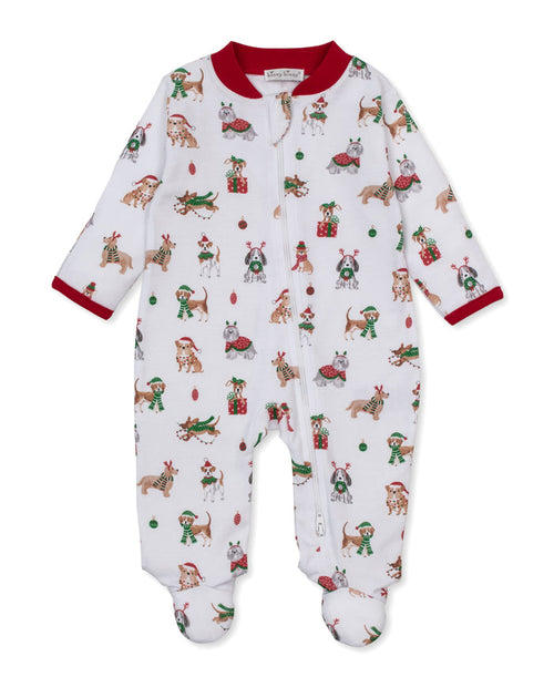 Kissy Kissy Printed Footie in Santa's Merry Pups