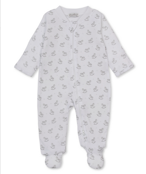Kissy Kissy Zip Footie in Silver Gingham Rockers