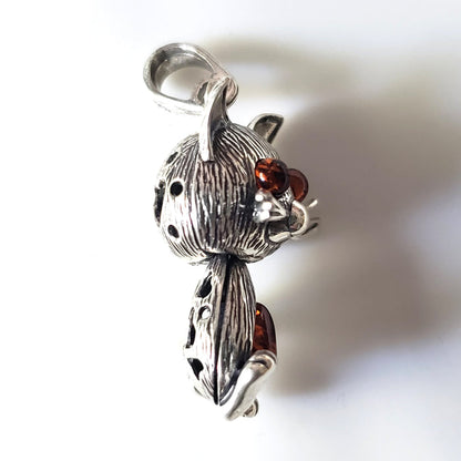cat silver amber pendant