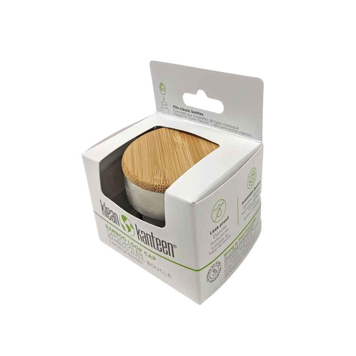 Klean Kanteen stainless steel leakproof water bottle cap with bamboo packaging