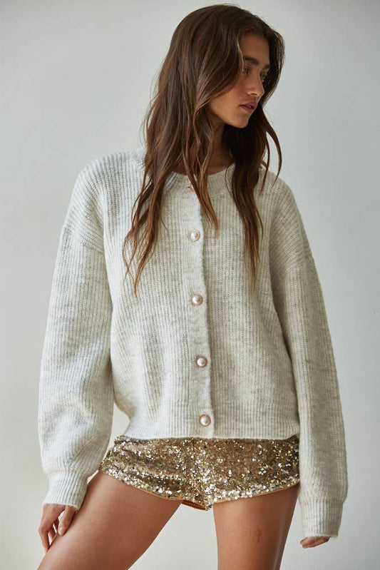 Knit Button Cardigan Oatmeal - Intimate Whispers