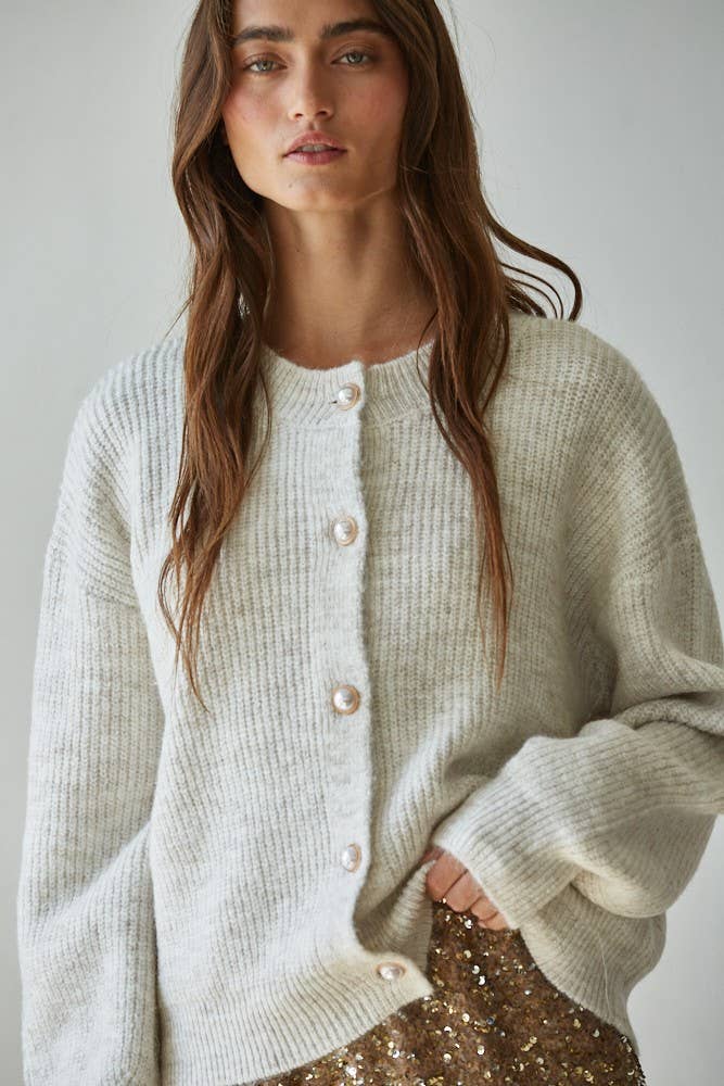 Knit Button Cardigan Oatmeal - Intimate Whispers