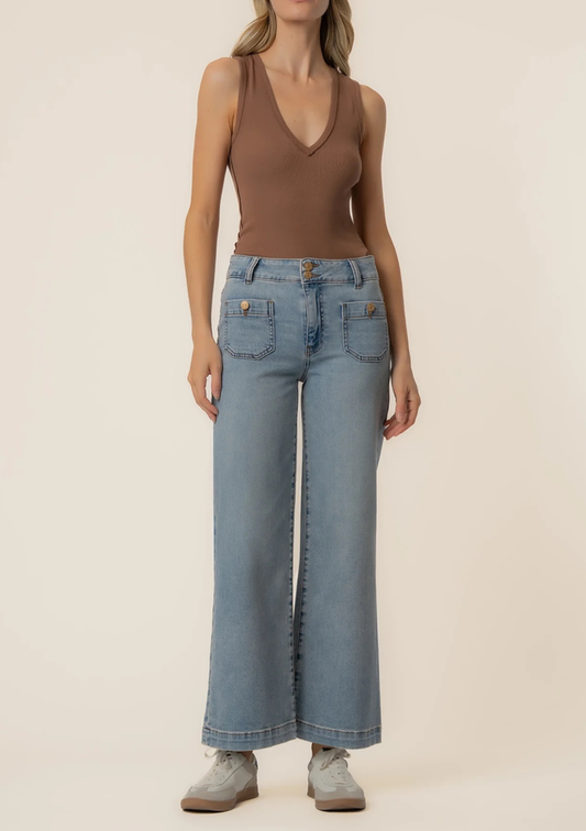 Kut From the Kloth Meg High Rise Front Square Patch Pocket Wide Leg Jeans