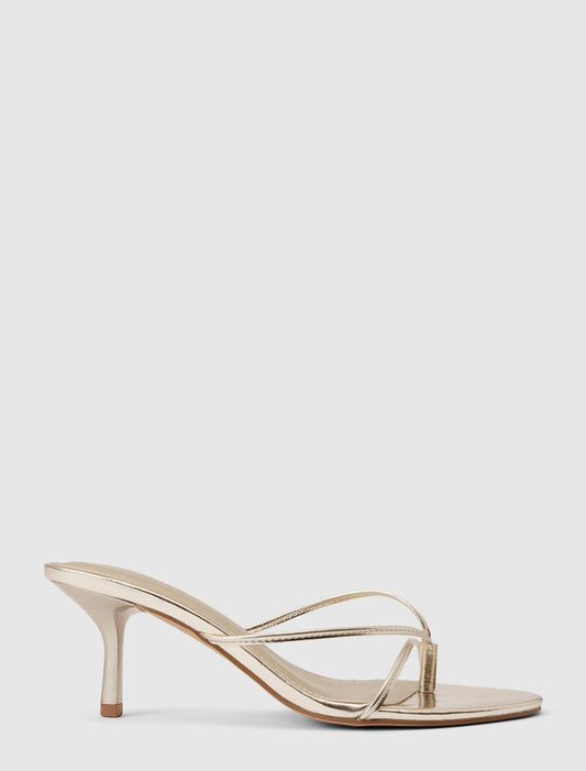 Kyla Thin Strippy Toe Post Sandal Heel Gold Forever New