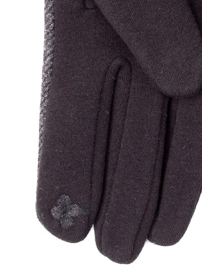 Ladies Double Pom Pom Gloves - Grey Herringbone #color_grey-herringbone