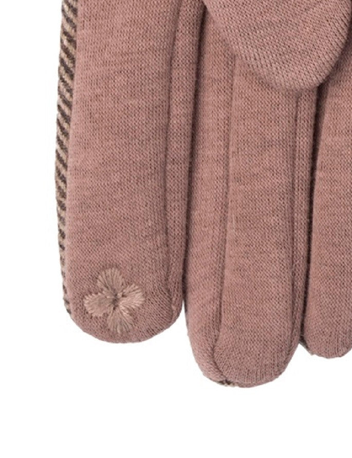 Ladies Double Pom Pom Gloves - Camel Herringbone #color_camel-herringbone