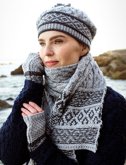 Ladies Fairisle Merino Wool Mittens - Soft Grey #color_soft-grey