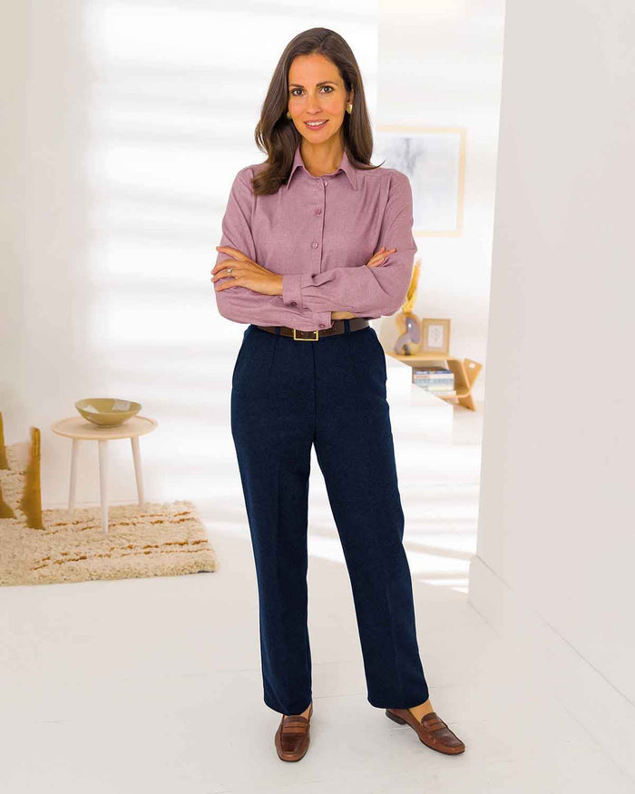Ladies Flannel Trousers - Navy - The Classic Boutique