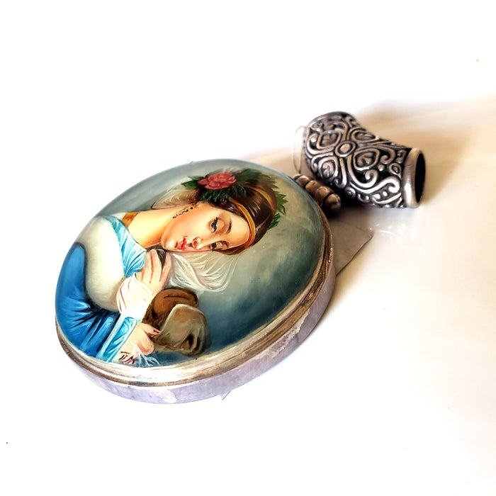 Lady in Blue with Rose Hand Painted Russian Miniature BuyRussianGifts Store