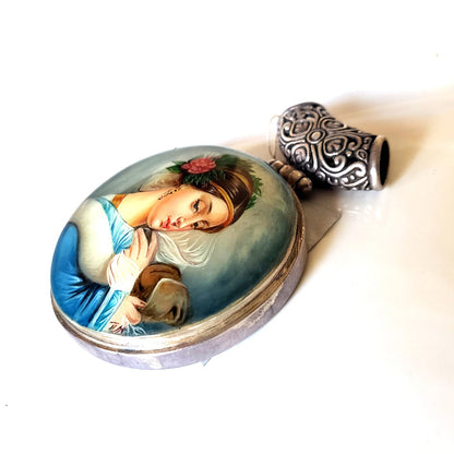 Lady in Blue with Rose Hand Painted Russian Miniature BuyRussianGifts Store