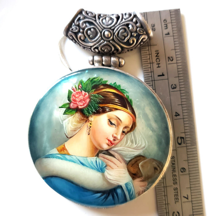 Lady in Blue with Rose Hand Painted Russian Miniature BuyRussianGifts Store