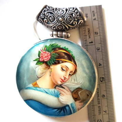 Lady in Blue with Rose Hand Painted Russian Miniature BuyRussianGifts Store