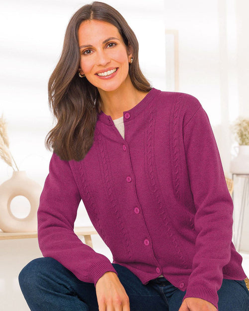 Lambswool Cable Cardigan - Raspberry - The Classic Boutique