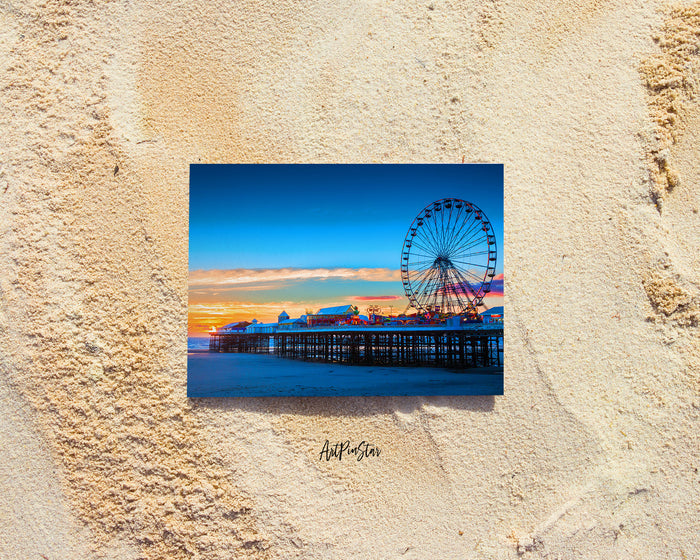 Lancashire Central Pier Blackpool and Ferris Wheel, United Kingdom Landscape Custom Greeting Cards