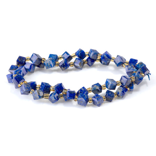 This is a Dakota Stones 6x8mm Lapis Corner Gemstone strand with A grade table-cut cube beads in 15-16 inch strand.