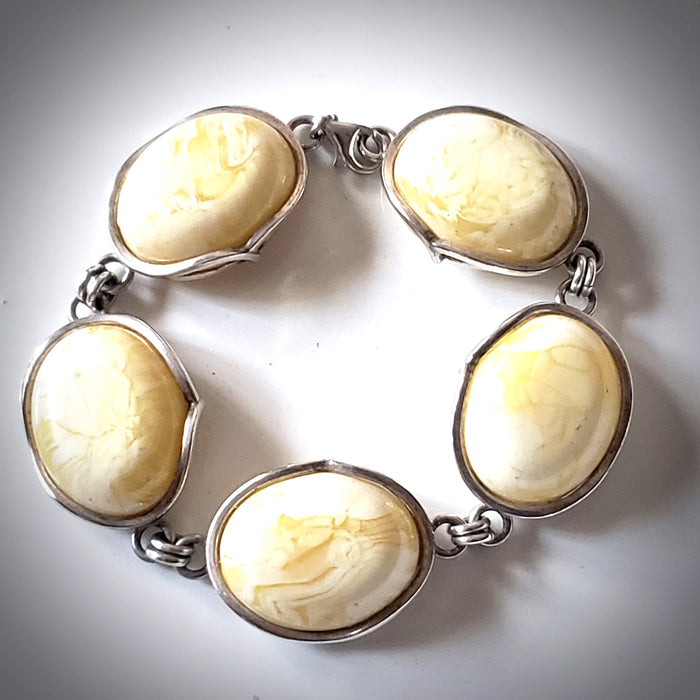 milky white amber modern bracelet in sterling silver