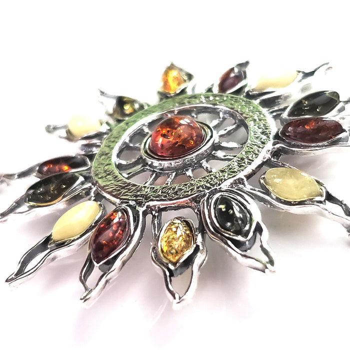 amber silver sun pendant