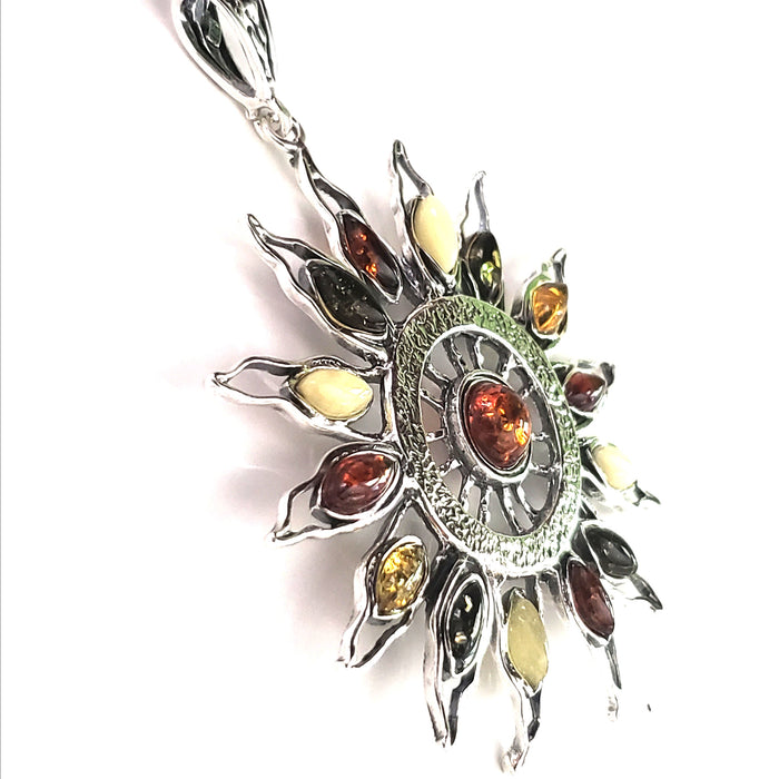 sunburst siver amber pendant