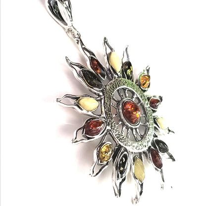 sunburst siver amber pendant