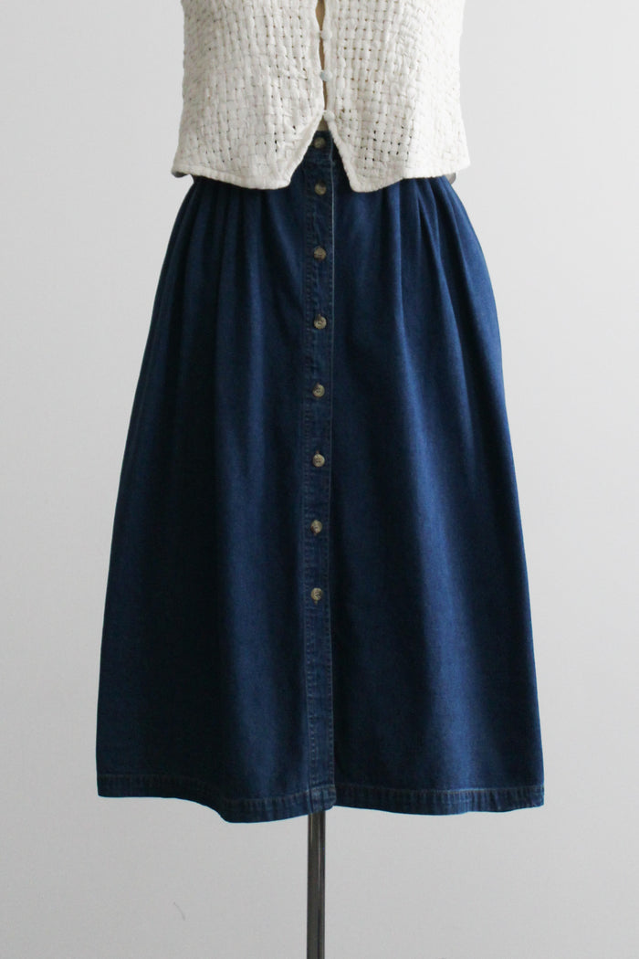 laurel lake denim midi skirt