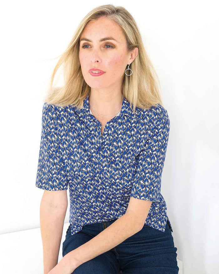 Lauren Patterned Short Sleeved Cotton Polo Top - The Classic Boutique