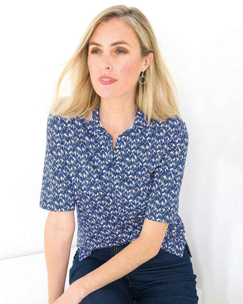 Lauren Patterned Short Sleeved Cotton Polo Top - The Classic Boutique