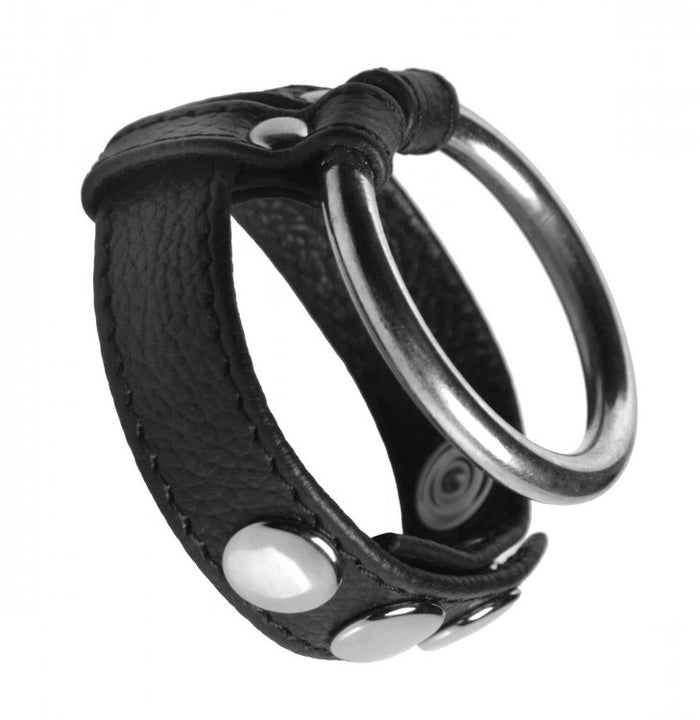 Leather Steel Cock and Ball Ring Image 2