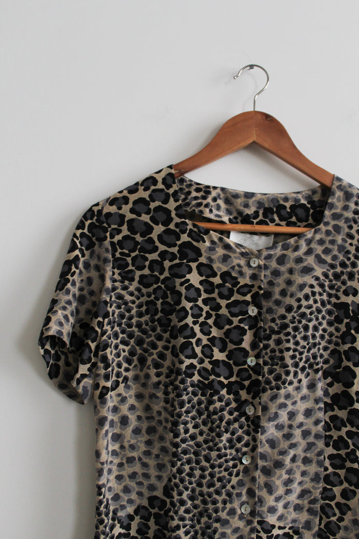 leopard print silk button up