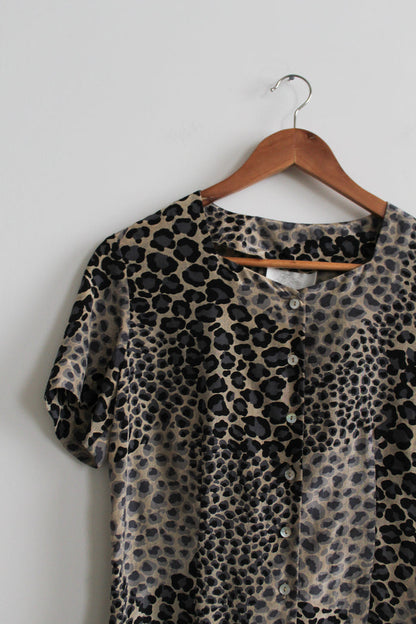 leopard print silk button up