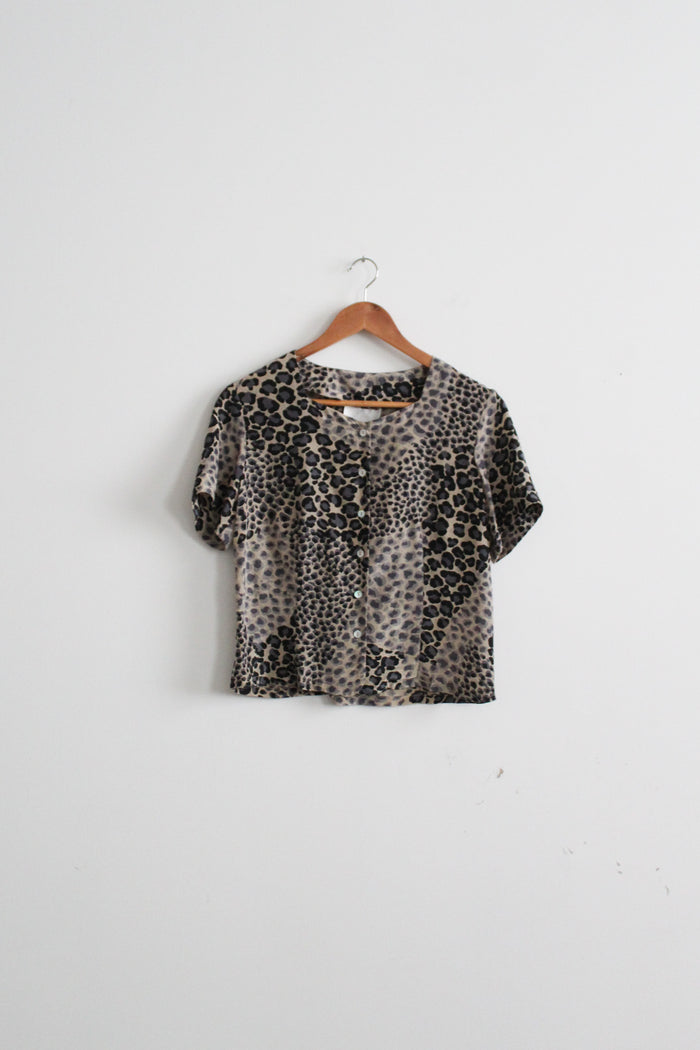 leopard print silk button up
