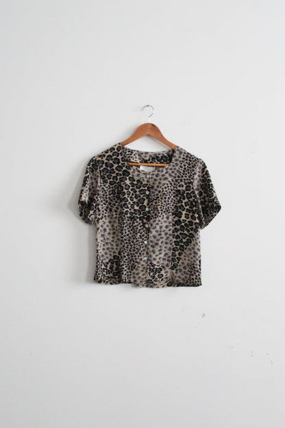 leopard print silk button up