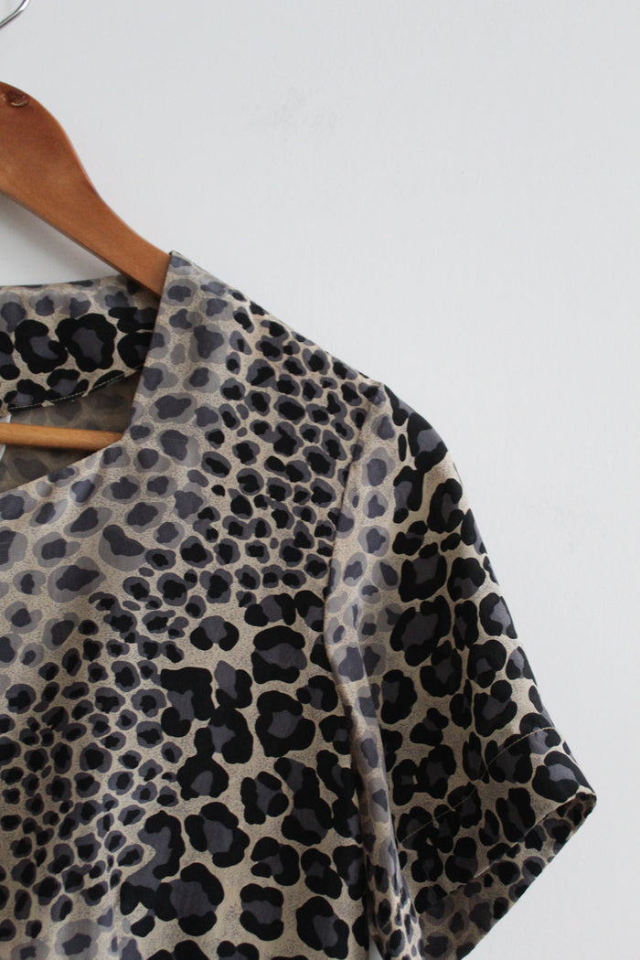 leopard print silk button up