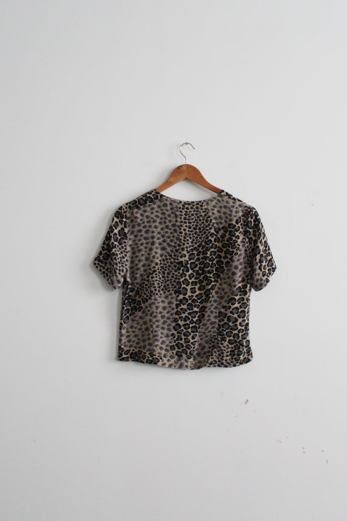 leopard print silk button up