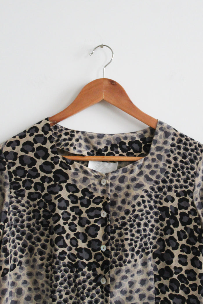 leopard print silk button up