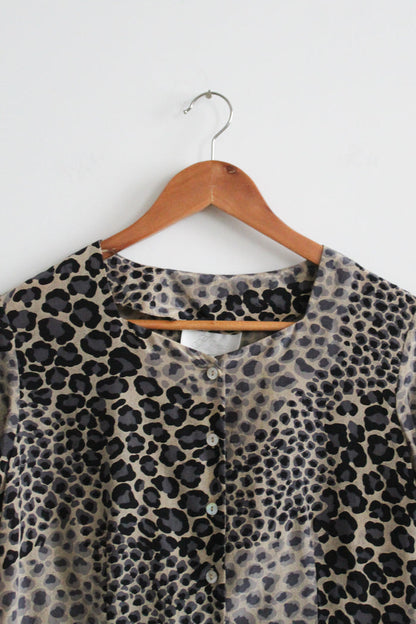 leopard print silk button up