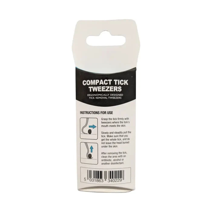 Lifesystems Compact Stainless Steel Tick Removal Tweezers packaging reverse details on a white background