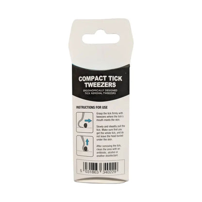Lifesystems Compact Stainless Steel Tick Removal Tweezers packaging reverse details on a white background