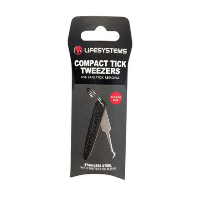 Lifesystems Compact Stainless Steel Tick Removal Tweezers packaging front on a white background