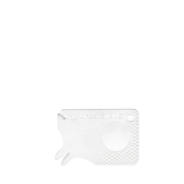 Lifesystems compact tick removal tool card photographed on a white background