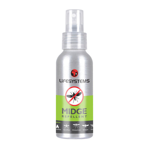 Lifesystems DEET free midge repellent spray in a 100ml aluminium pump bottle#