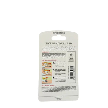 Lifesystems tick remover card rear packaging on a white background