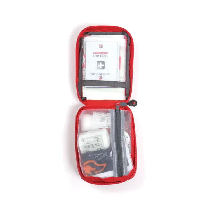 Lifesystems Trek First Aid Kit shown opened out on a white background