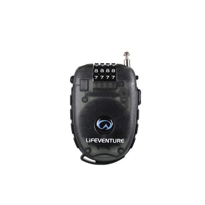 Lifeventure 4 Dial Combination Cable Lock front view with the cable retracted on a white background