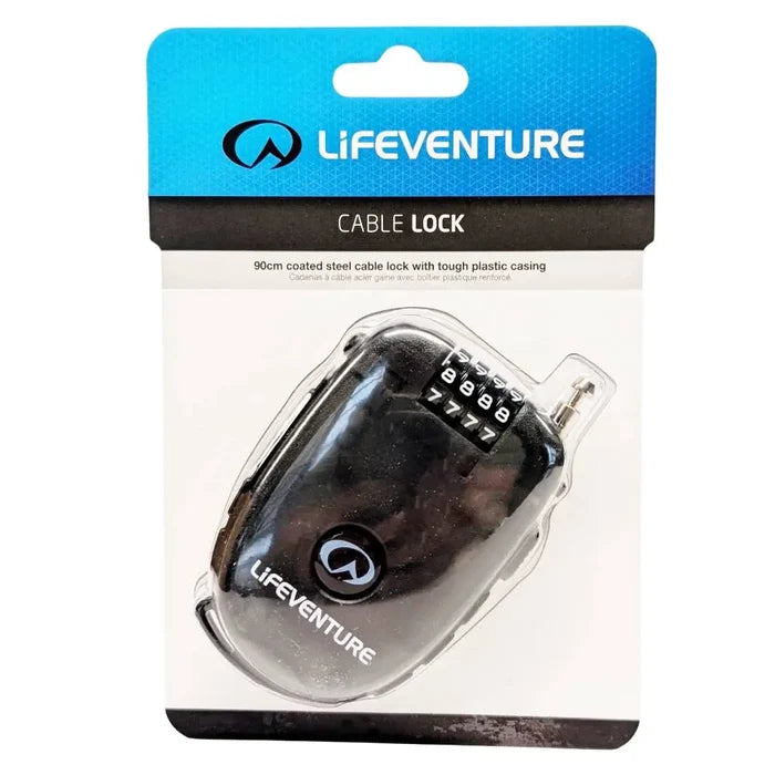 Lifeventure 4 Dial Combination Cable Lock front packaging detail on a white background