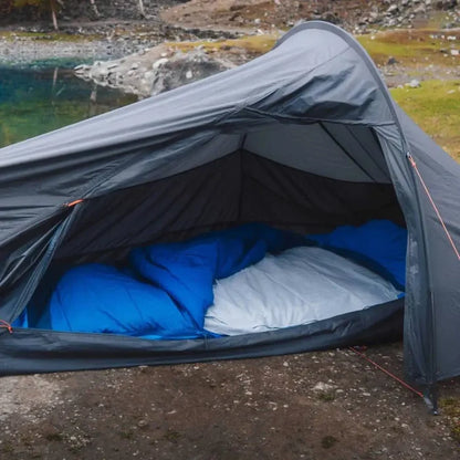 Lifeventure Cotton Sleeping Bag Liner Rectangular shape inside a sleeping bag housed in a tent whilst camping outdoors