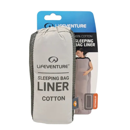 Lifeventure Cotton Sleeping Bag Liner Rectangular shape packaging front on a white background