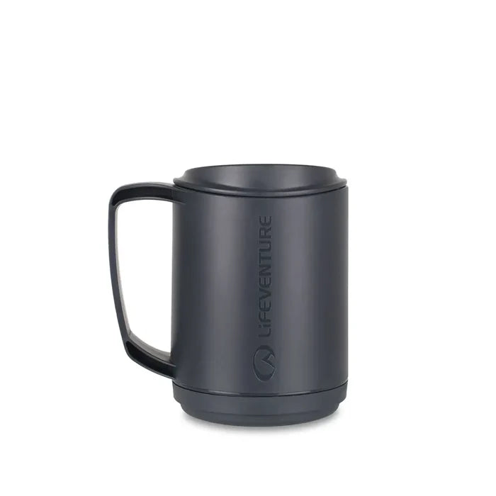 Front shot of Lifeventure Ellipse insulated camping mug in graphite colour